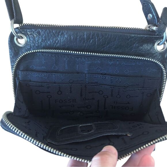 Fossil Black Crossbody Leather Wallet 1954 Long Live Vintage Travel - Picture 7 of 7
